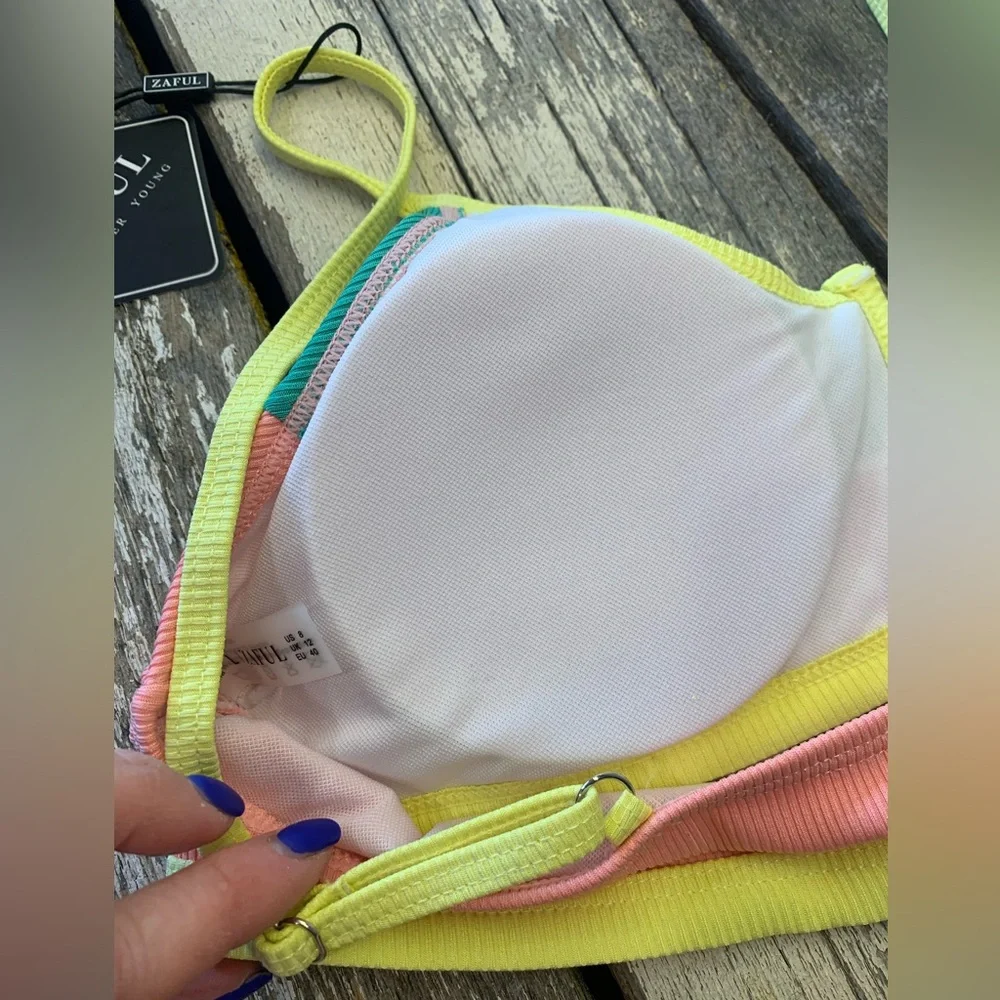 Zaful | NWT Pastel Ribbed V-Wire Cami Bikini Two Piece Swimsuit - Picture 8 of 10